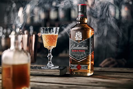  smoke, glass, alcohol, drink, Whiskey, Ballantine's, HD wallpaper HD wallpaper