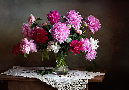 bouquet, still life, peonies, HD wallpaper HD wallpaper