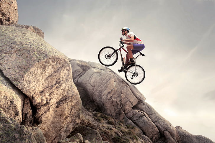 climbing, rock, extreme, cycle, HD wallpaper