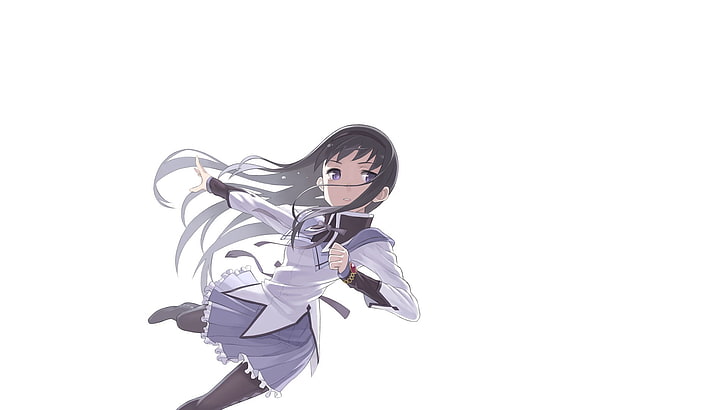 black haired female anime character illustration, anime, girl, dress, gray, white, HD wallpaper