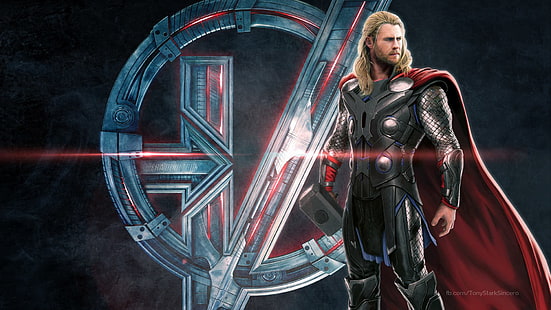 Marvel Thor, The Avengers, Avengers: Age of Ultron, ซูเปอร์ฮีโร่, สัญลักษณ์, ธ อร์, คริสเฮมส์เวิร์ ธ , ภาพยนตร์, คอนเซ็ปต์อาร์ต, วอลล์เปเปอร์ HD HD wallpaper