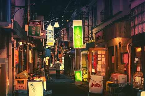 japonya gece kasaba şehir, HD masaüstü duvar kağıdı HD wallpaper