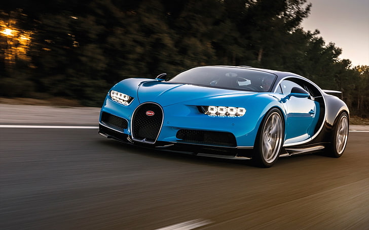 azul Bugatti Chiron, bugatti, chiron, azul, vista lateral, HD papel de parede