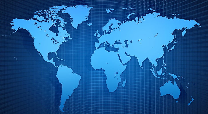 Blue World Map HD Wallpaper, grafika wektorowa mapy świata, podróże, mapy, niebieski, świat, Tapety HD