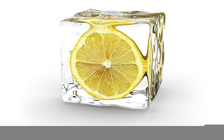 cubo de limão, minimalismo, limão, gelo, cubo, fatia, HD papel de parede