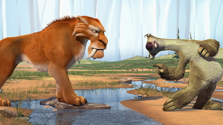 Ice age, Diego, Sid, Saber-toothed tiger, Sloth, HD wallpaper