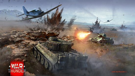 War Thunder, танк, самолет, Tiger I, T-34, Gaijin Entertainment, Focke-Wulf Fw 190, видеоигры, HD обои HD wallpaper