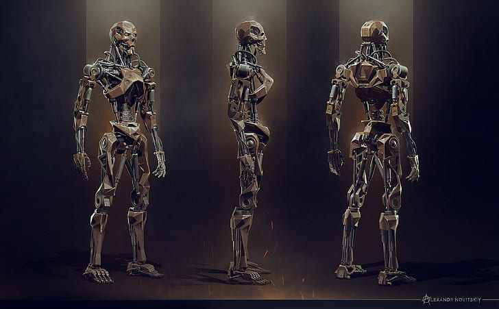 Alexandr Novitskiy, 3D, render, Terminator, máquina, endosqueleto, velho, HD papel de parede