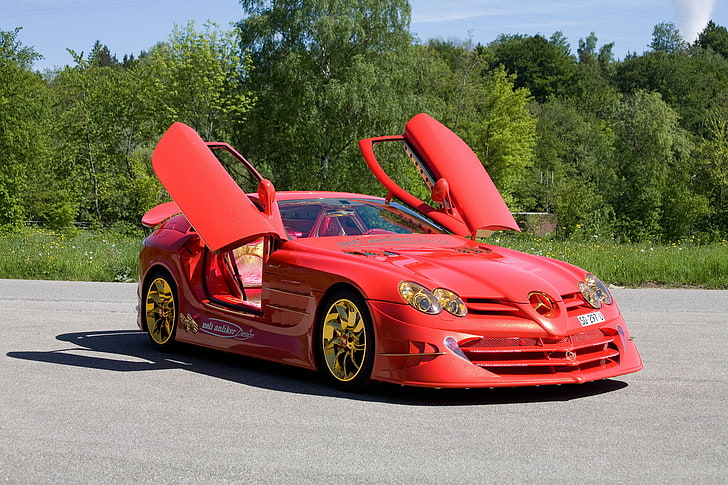 красный автомобиль Mercedes-Benz, slr mclaren, 999, 2011, мерседес-бенц, красное золото, мечта, уэли анликер, HD обои