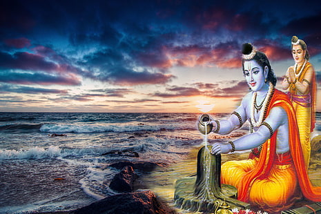 Lord Rama Anbetung von Lord Shiva, Lord Krishna und Radha, Gott, Lord Ram, Lord, Widder, HD-Hintergrundbild HD wallpaper
