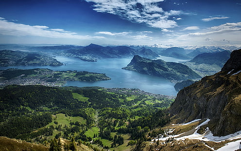 Природа Швейцария Езеро Планини Небе Езеро Люцерн Природа 414454, HD тапет HD wallpaper