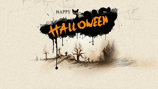 Feliz día de Halloween, cartel de feliz halloween, Halloween, gato sombra, Fondo de pantalla HD HD wallpaper