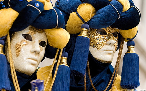Karneval Venedig Karneval-Windows Wallpaper, weiße und gelbe Maskerade Maske, HD-Hintergrundbild HD wallpaper