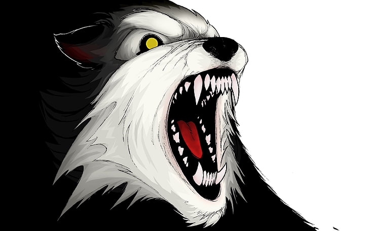 волк иллюстрация, волк, агрессия, зубы, вектор, HD обои