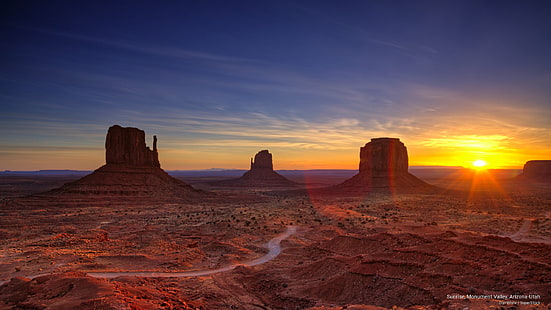 Matahari Terbit, Monumen Valley, Arizona-Utah, Sunrises / Sunsets, Wallpaper HD HD wallpaper