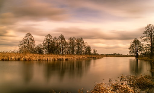 осень, природа, озеро, HD обои HD wallpaper