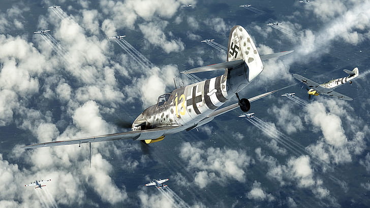 Messerschmitt Bf.109, jet tempur bermesin tunggal, serangan terhadap pembom, Hancurkan mereka, Hancurkan mereka, Wallpaper HD