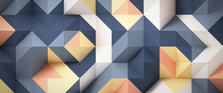 wallpaper 3D biru dan putih, abstrak, poli rendah, Wallpaper HD