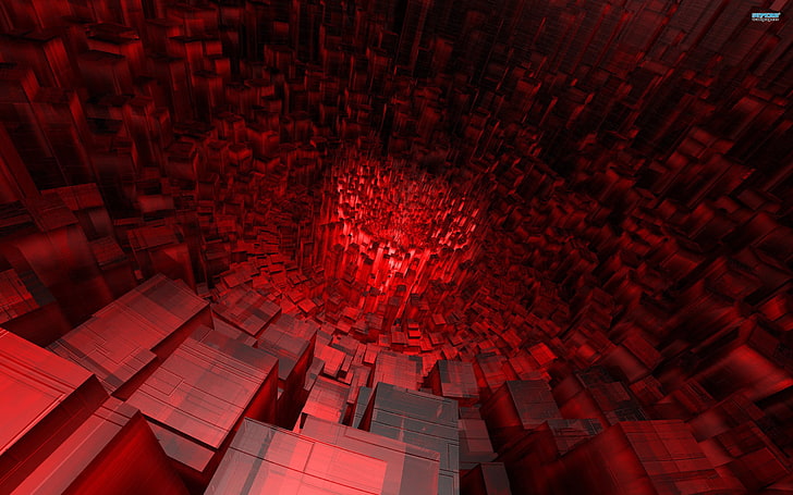 ورق حائط مكعب رقمي ، CGI ، مجردة ، أحمر، خلفية HD