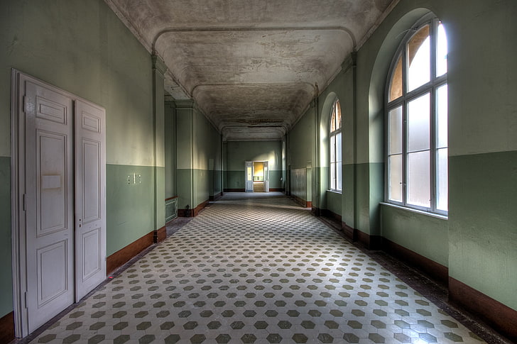 hallway, building, interior, HD wallpaper