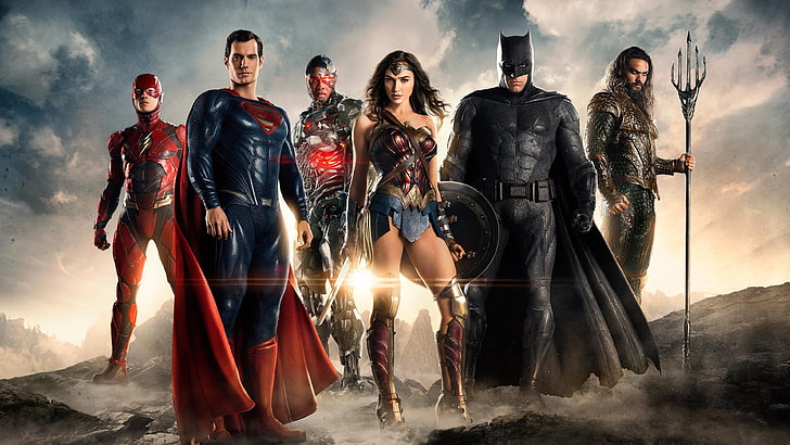 Fonds d'écran Justice League, Batman, Wonder Woman, Aquaman, Flash, Cyborg (DC Comics), Ben Affleck, Henry Cavill, Gal Gadot, Jason Momoa, Justice League, Fond d'écran HD