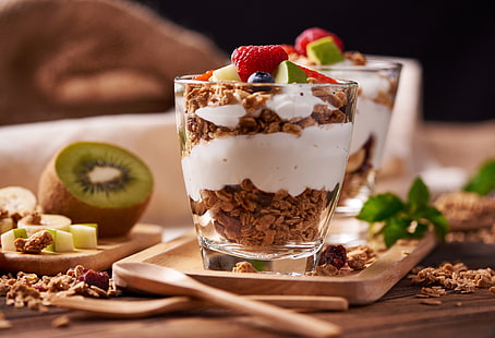 food, fruit, yogurt, kiwi (fruit), HD wallpaper HD wallpaper