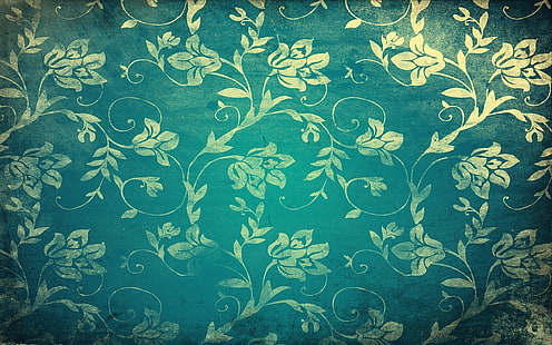 ilustração floral verde e bege, padrões, fundo, textura, luzes, HD papel de parede HD wallpaper
