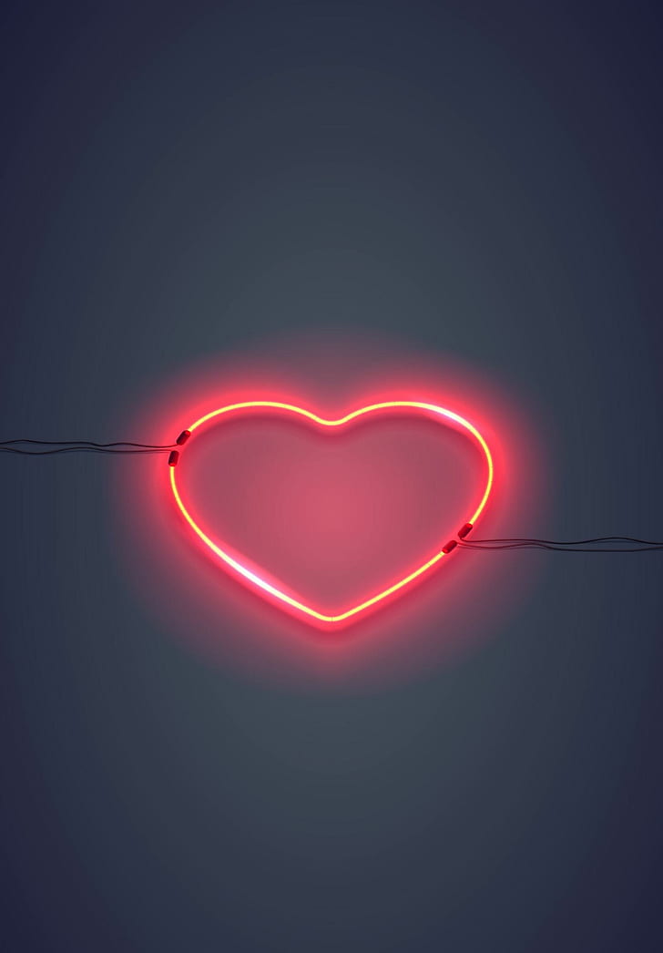 coração, luz de fundo, néon, HD papel de parede, papel de parede de celular