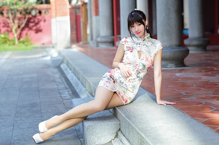 look, girl, dress, shoes, legs, Asian, HD wallpaper