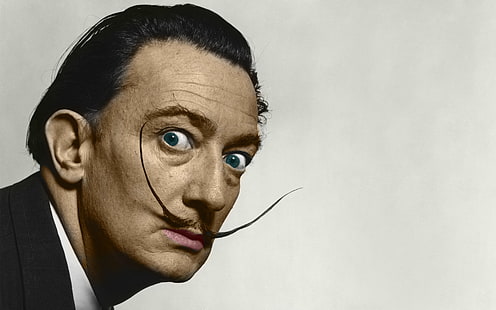 Salvador Dalí, colorized photos, celebrity, beards, men, looking at viewer, HD wallpaper HD wallpaper