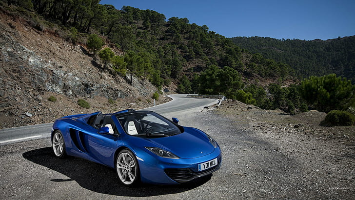 McLaren, McLaren MP4-12C, autos azules, automóvil, vehículo, carretera, Fondo de pantalla HD