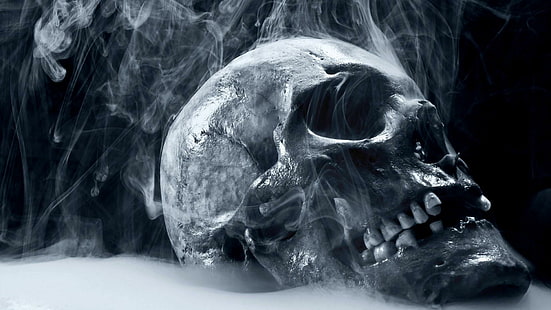 мистик, душа, дух, призрак, странный, жуткий, волшебный, волшебный, тьма, черное и белое, таинственный, проходящий, смерть, курение, череп, темный, дым, кость, HD обои HD wallpaper