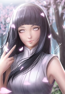 naruto, hyuuga hinata, semi realistis, daun sakura, Anime, Wallpaper HD HD wallpaper