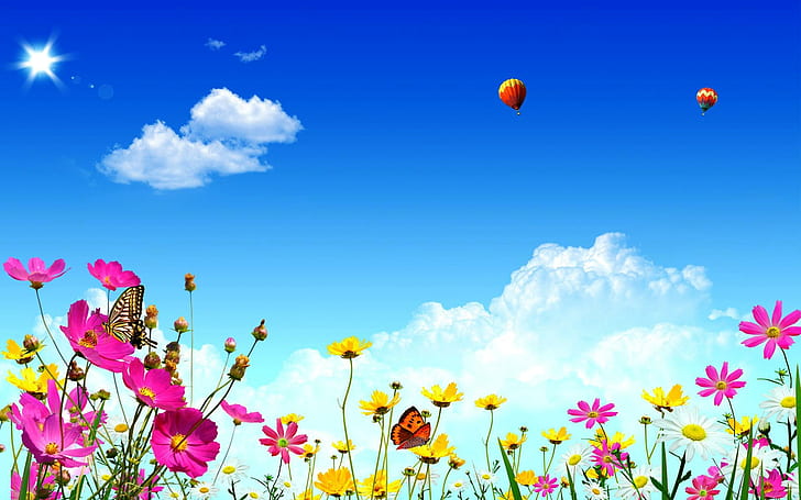 Sky & Nature's Beauty, bello, fresco, fiori, 3d e astratto, Sfondo HD