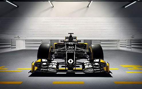 Рено, Формула 1, състезателни автомобили, жълто, черно, HD тапет HD wallpaper