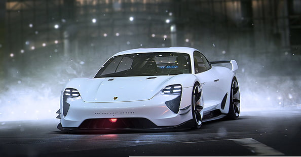 Concept, Porsche, Car, Art, White, Future, autor: Khyzyl Saleem, Mission E., Tapety HD HD wallpaper