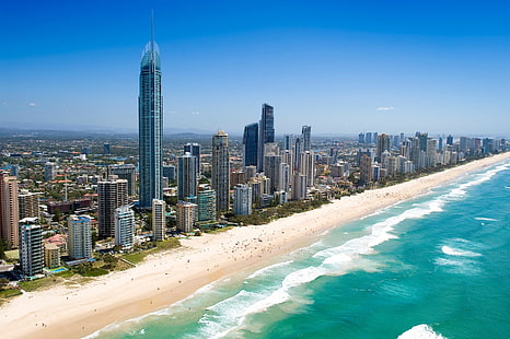 Города, Surfers Paradise, Австралия, Пляж, Городской пейзаж, Голд-Кост, Квинсленд, Небоскреб, HD обои HD wallpaper