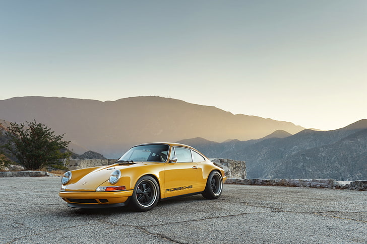 żółte coupe, 911, Porsche, Singer, 2015, Targa, Tapety HD