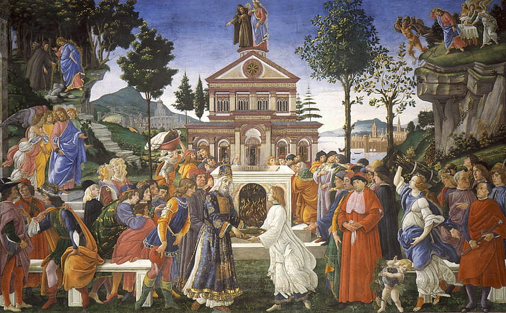 bild, religion, mytologi, Sandro Botticelli, Kristi tre frestelser, HD tapet