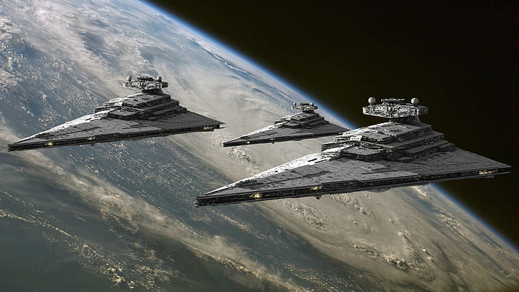 tiga jet abu-abu, Star Wars, Star Destroyer, Wallpaper HD