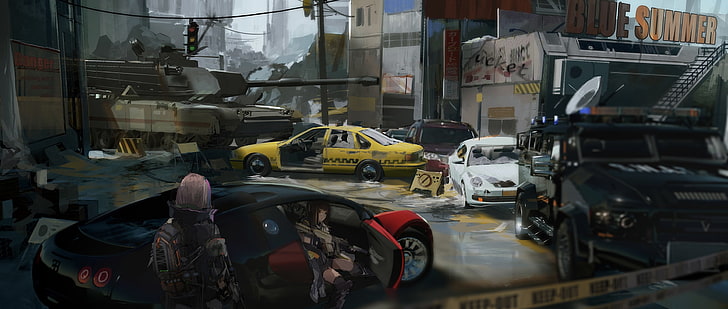 Mädchen Front, AR-15, Panzer, Zerstörung, Autos, Anime, HD-Hintergrundbild