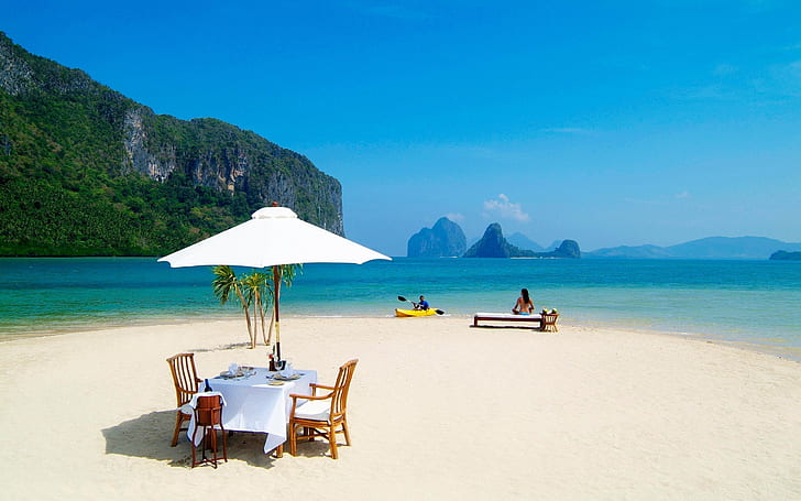 Isola del Paradiso, mare, pranzo, amore, sabbia, spiaggia, oceano, Sfondo HD