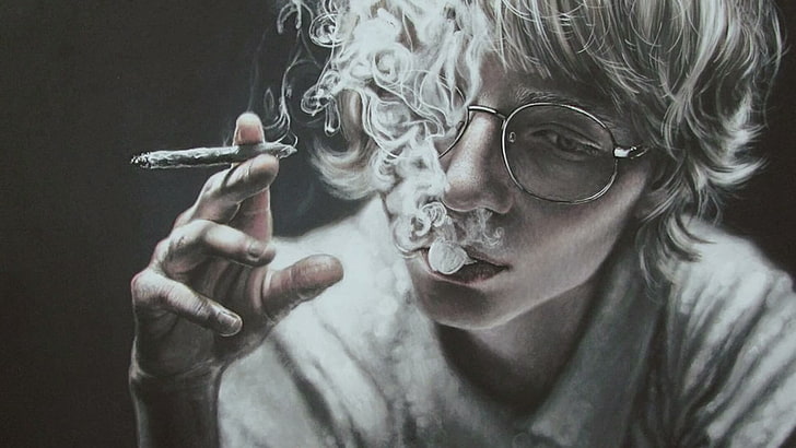 drawing, illustration, smoke, smoking, hand, aesthetic, realistic, art, artwork, graphics, painting, portrait, cigarette, visual art, human, glasses, HD wallpaper