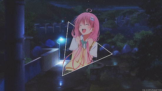 anime, chicas anime, imagen en imagen, cabello rosado, boca abierta, Fondo de pantalla HD HD wallpaper