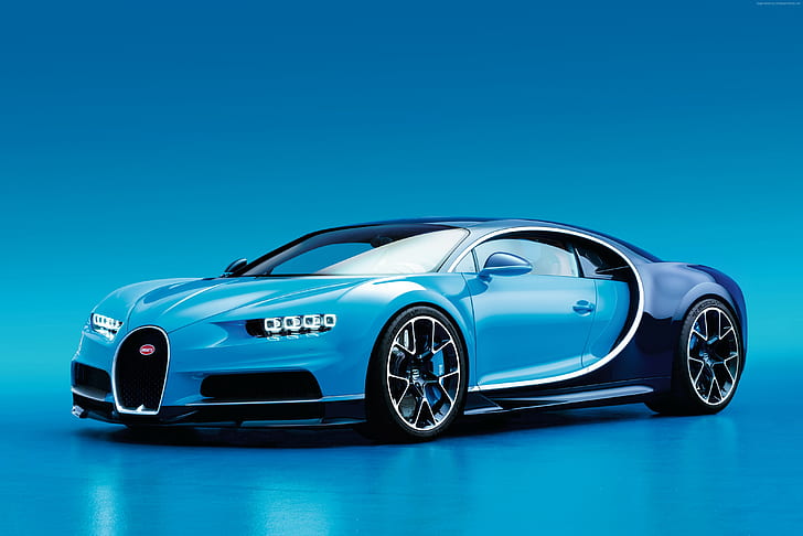 Bugatti Chiron, bleu, hypercar, Salon de l'auto de Genève 2016, Fond d'écran HD