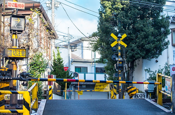 portão de pedágio amarelo e preto, Japão, HD papel de parede