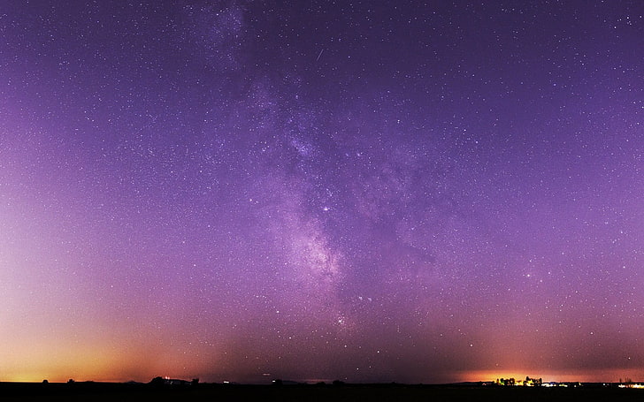 Milky Way night sky-High Quality HD Wallpaper, wallpaper langit ungu dan oranye, Wallpaper HD