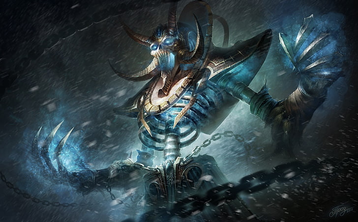 blue and brown skeleton painting, Kel'Thuzad, World of Warcraft: Wrath of the Lich King, Warcraft III, HD wallpaper