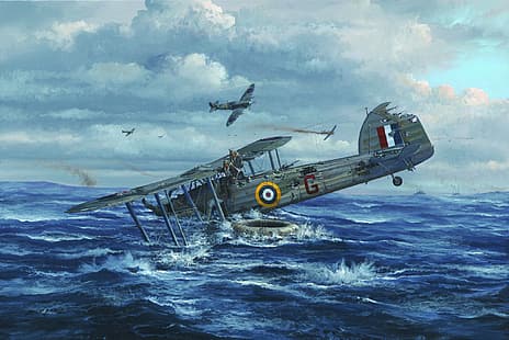 Вторая мировая война, самолеты, самолет, военный, военный самолет, биплан, Королевский флот, Великобритания, торпедоносец, Fairey Swordfish, HD обои HD wallpaper