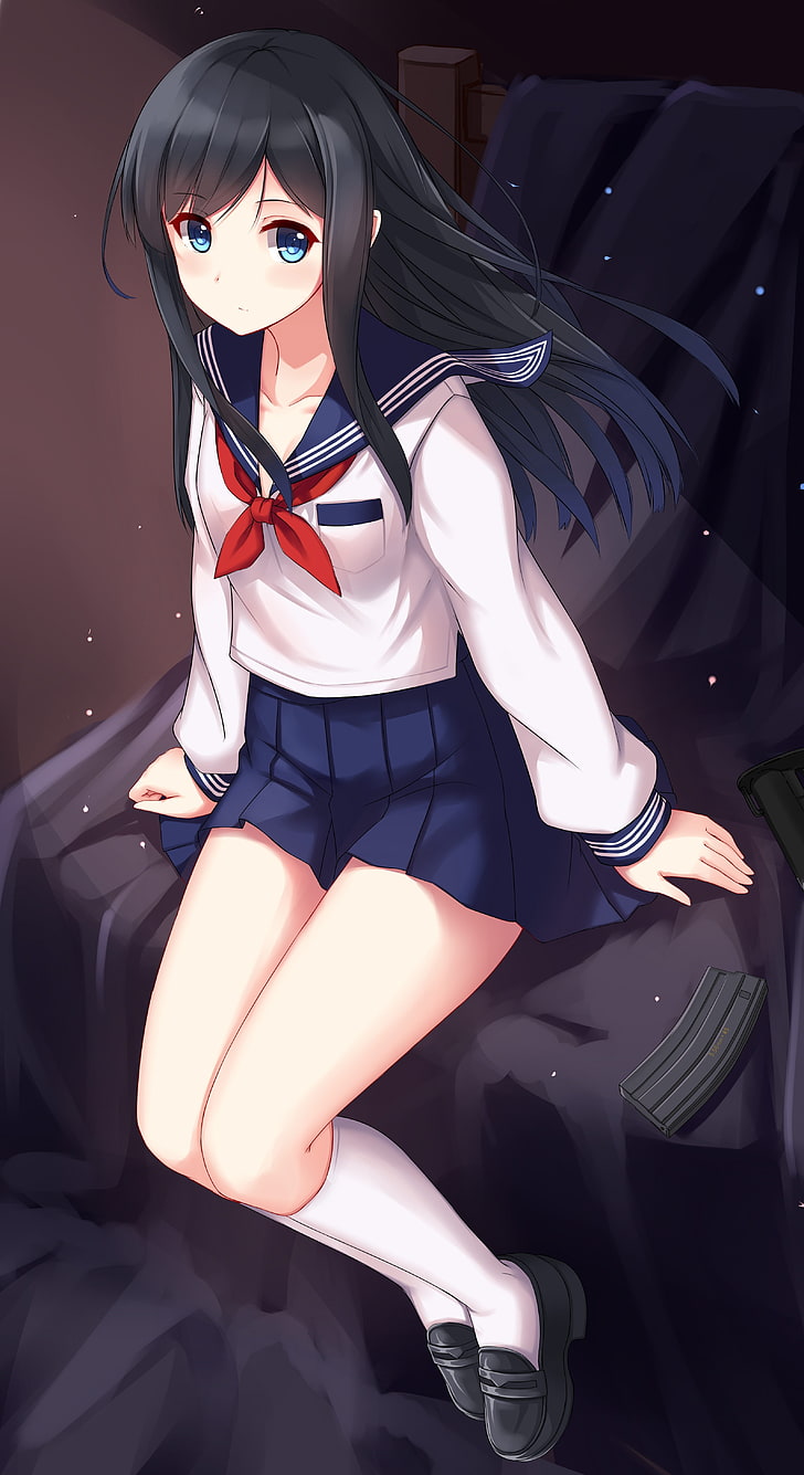 Anime Mädchen, Schuluniform, blaue Augen, HD-Hintergrundbild, Handy-Hintergrundbild